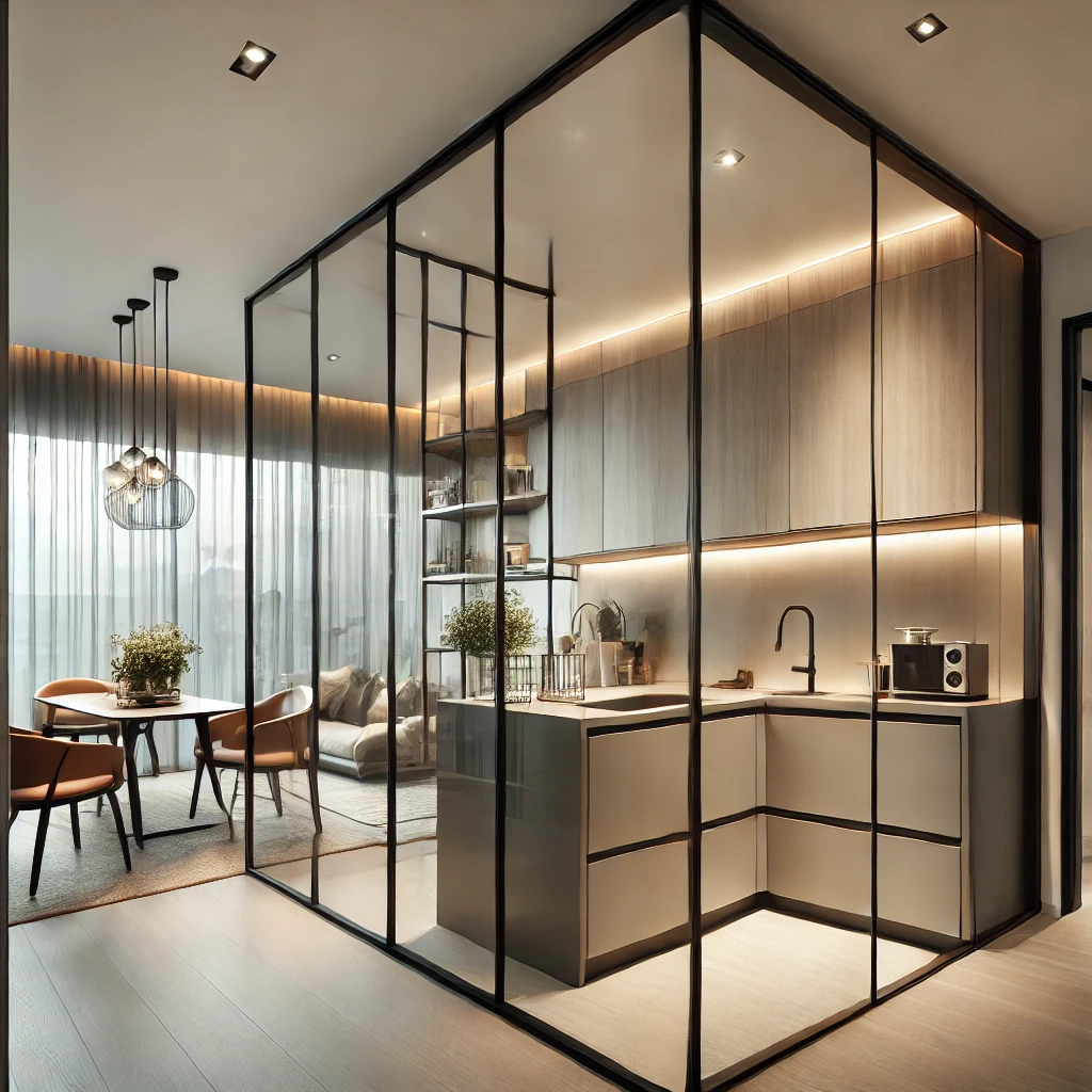 glass partition kitchen design